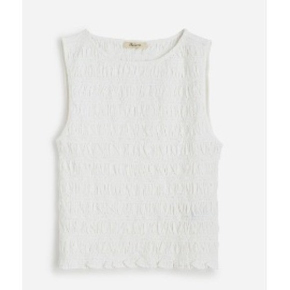 Madewell Top Womens XS White Smocked Boatneck Tank Sleeveless Cotton Blend NV912 - Picture 5 of 13
